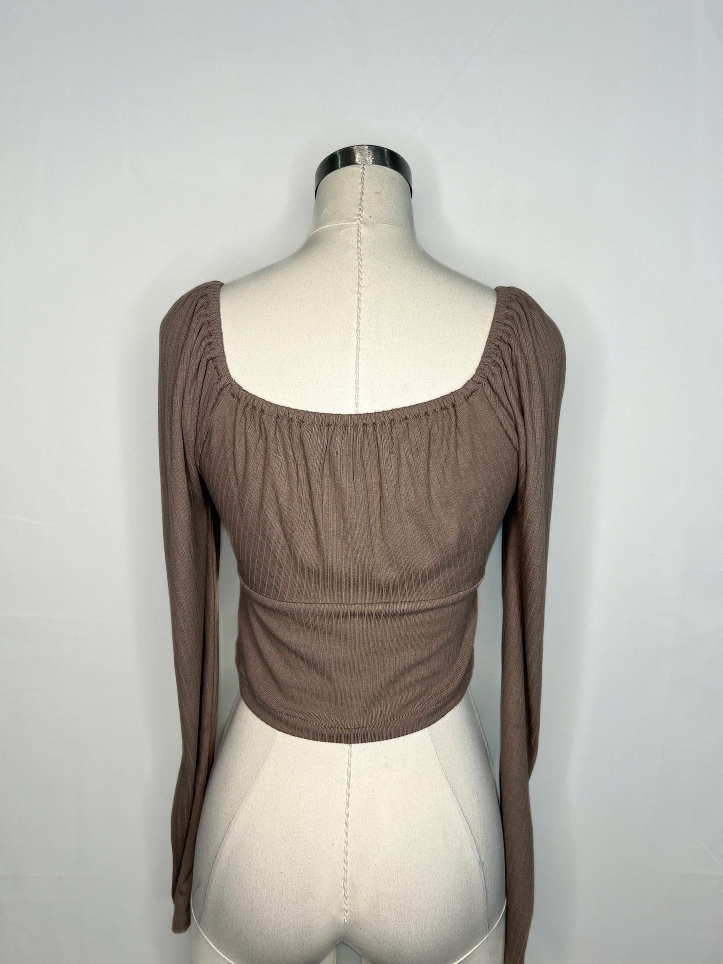 Madewell Ribbed Square-Neck Long-Sleeve Top in Light Umber | M