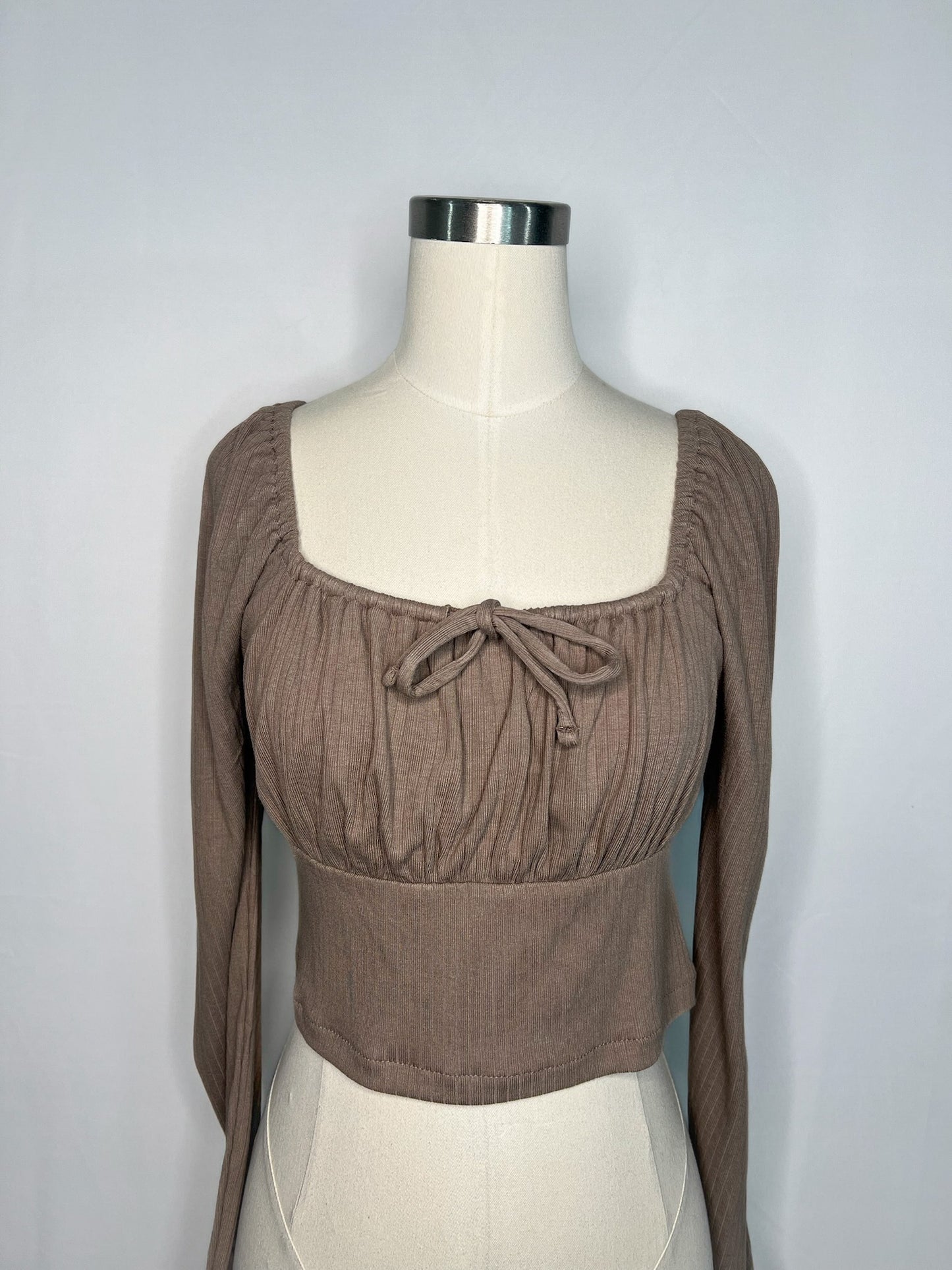 Madewell Ribbed Square-Neck Long-Sleeve Top in Light Umber | M
