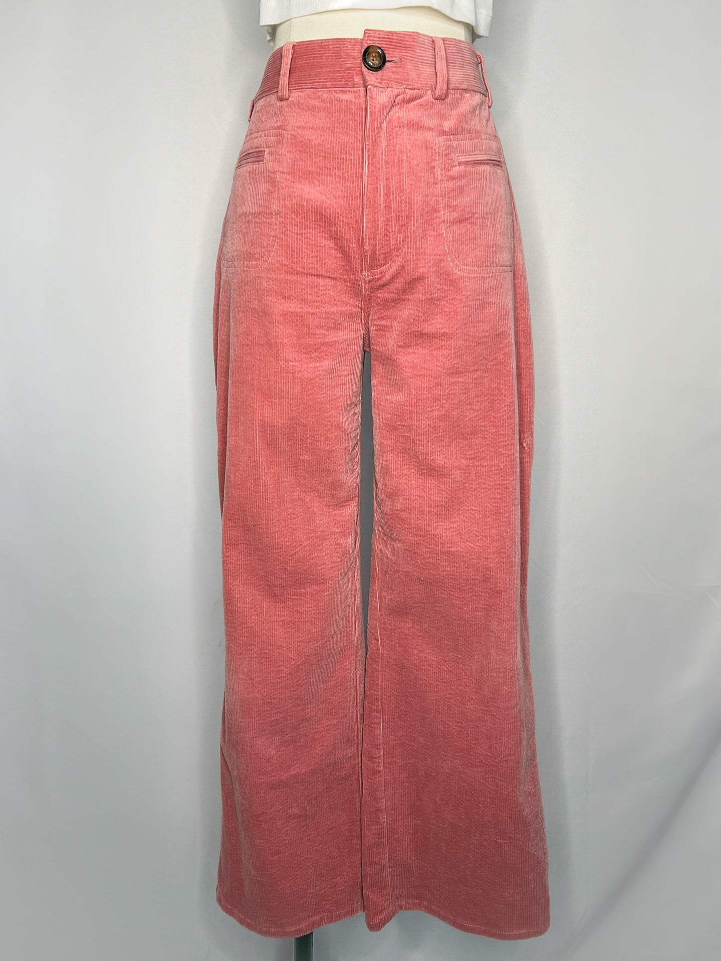 Full front view of Saint Geraldine Wide-Leg Corduroy Pant in Pink