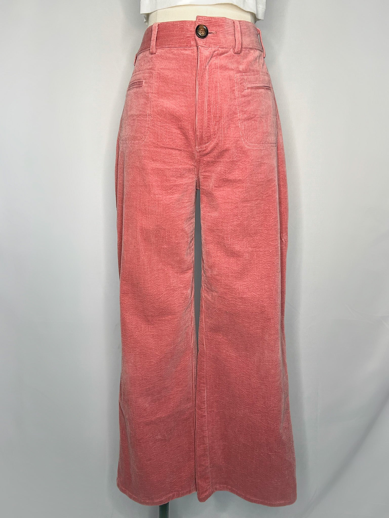 Full front view of Saint Geraldine Wide-Leg Corduroy Pant in Pink