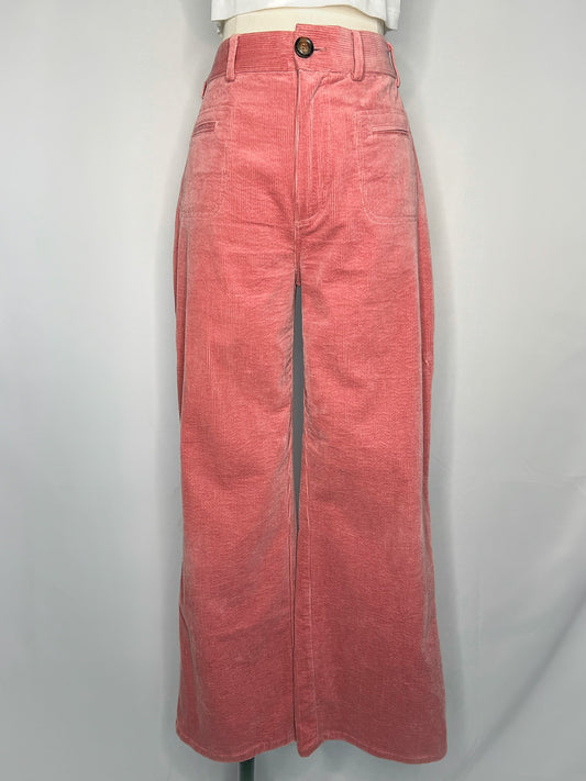 Full front view of Saint Geraldine Wide-Leg Corduroy Pant in Pink