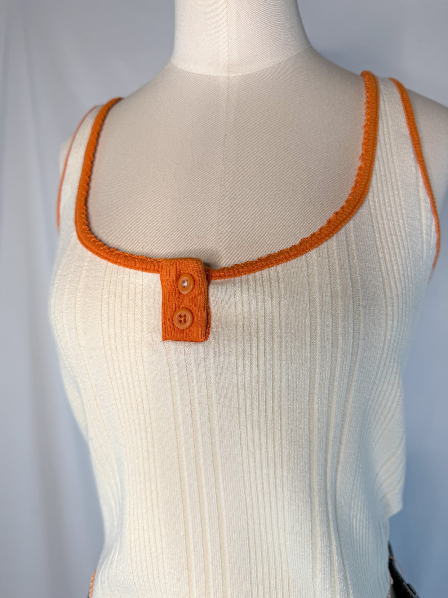 BDG Ribbed Tank Top in Cream & Orange | L