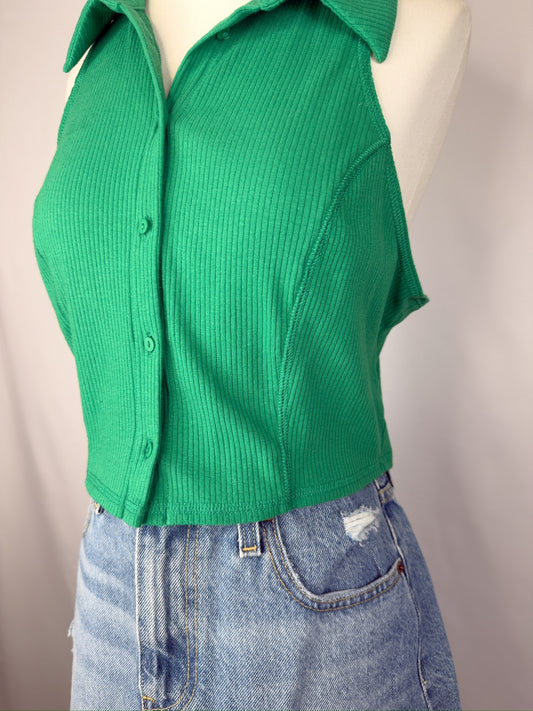 Urban Outfitters Button Down Vest Crop Top in Bright Green | L