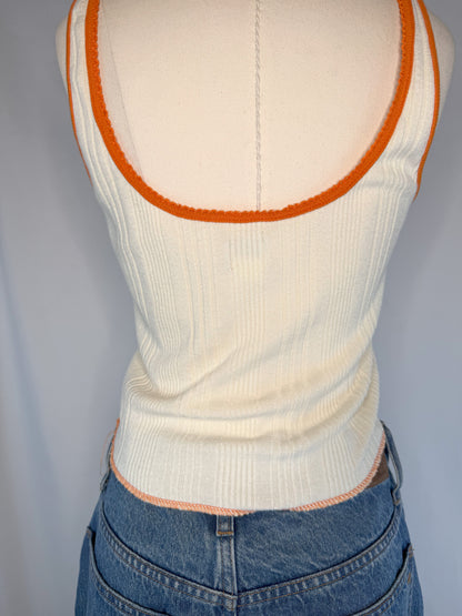 BDG Ribbed Tank Top in Cream & Orange | L