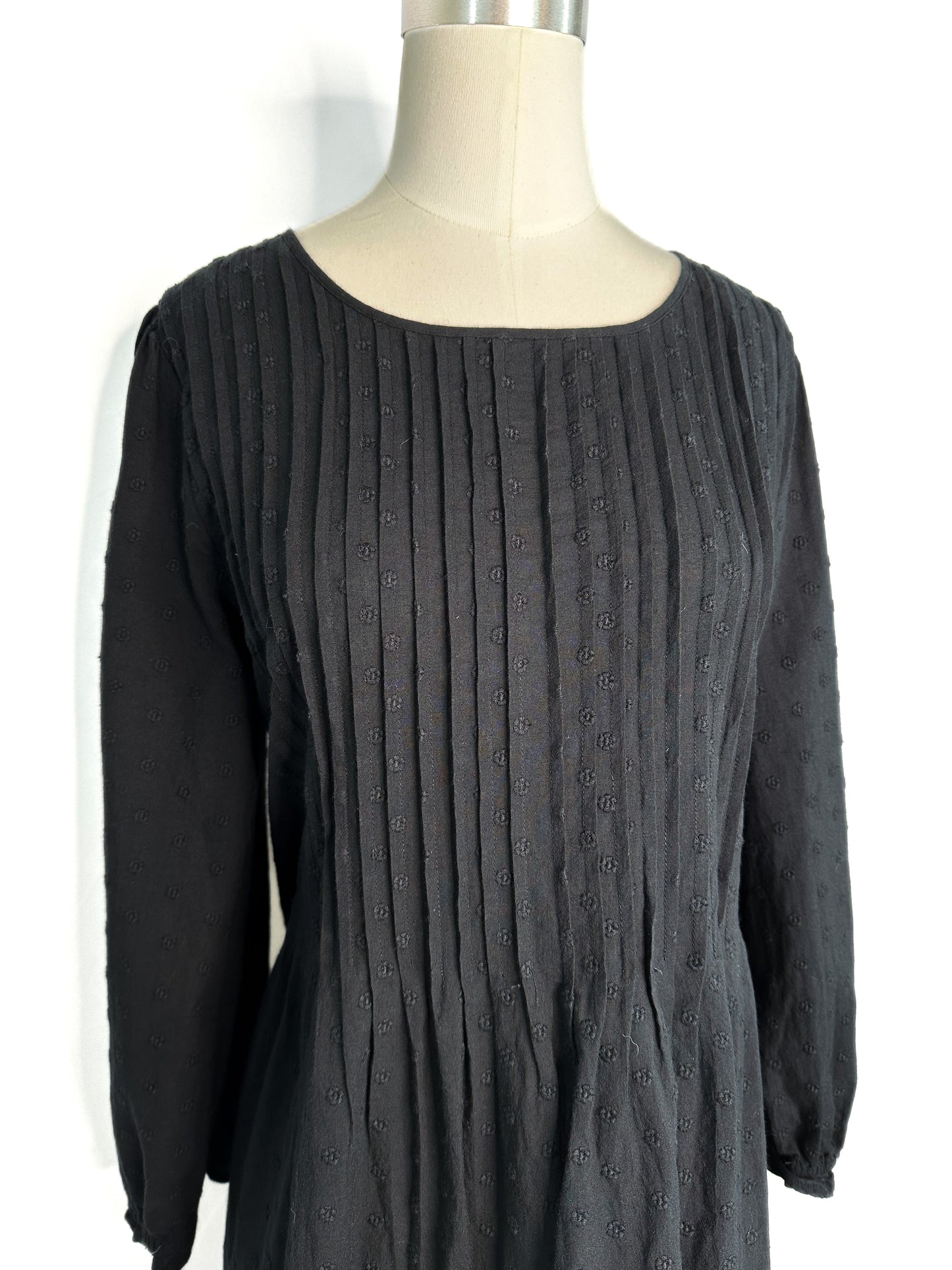 Madewell Embroidered Pintuck Mini Dress in Black | M