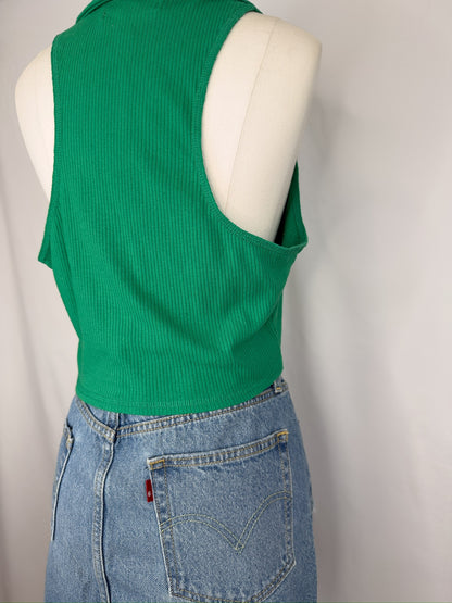 Urban Outfitters Button Down Vest Crop Top in Bright Green | L