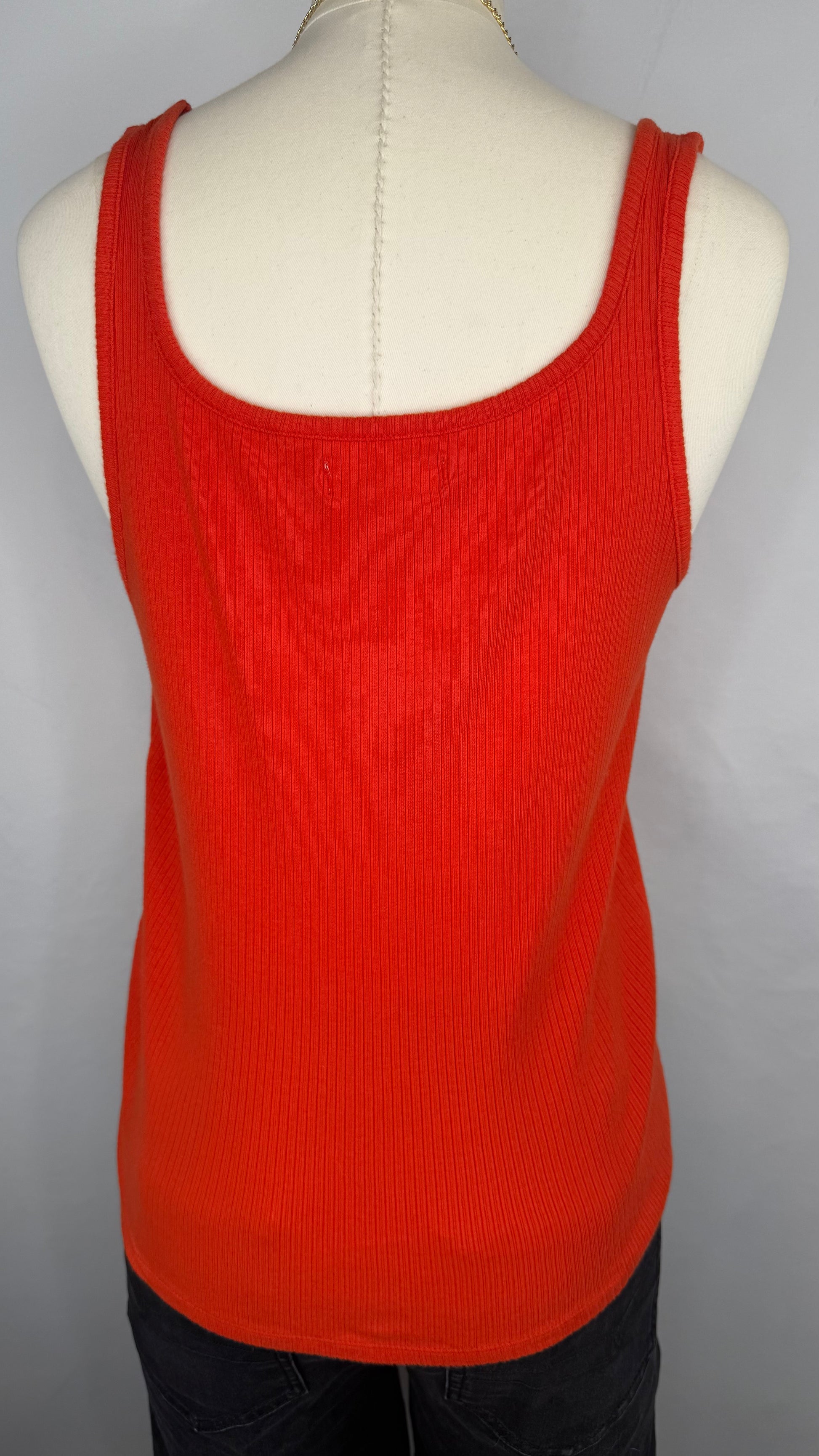 Backside view of Madewell Ribbed Square-Neck Tank Top in Flame.