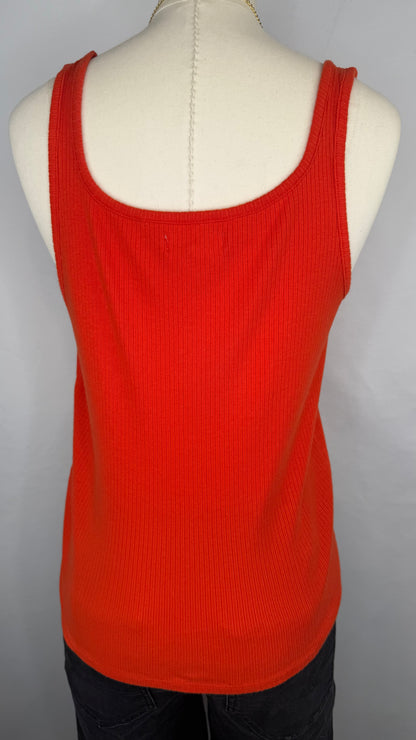 Backside view of Madewell Ribbed Square-Neck Tank Top in Flame.