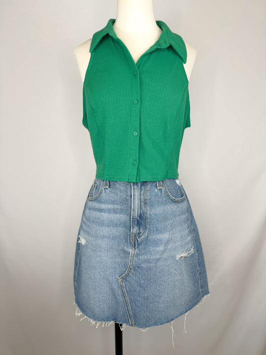 Urban Outfitters Button Down Vest Crop Top in Bright Green | L