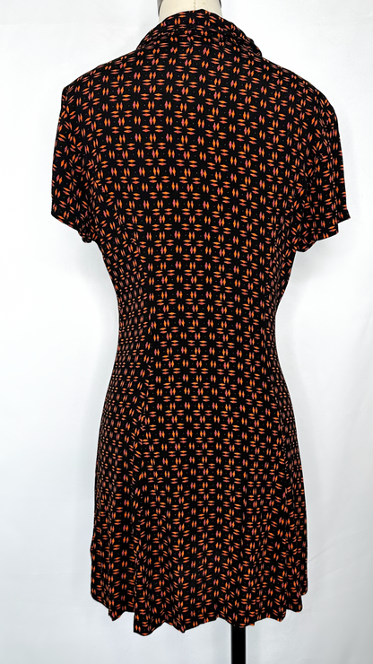 Back view of Silence + Noise Button-Down Mini Dress in Retro Print.
