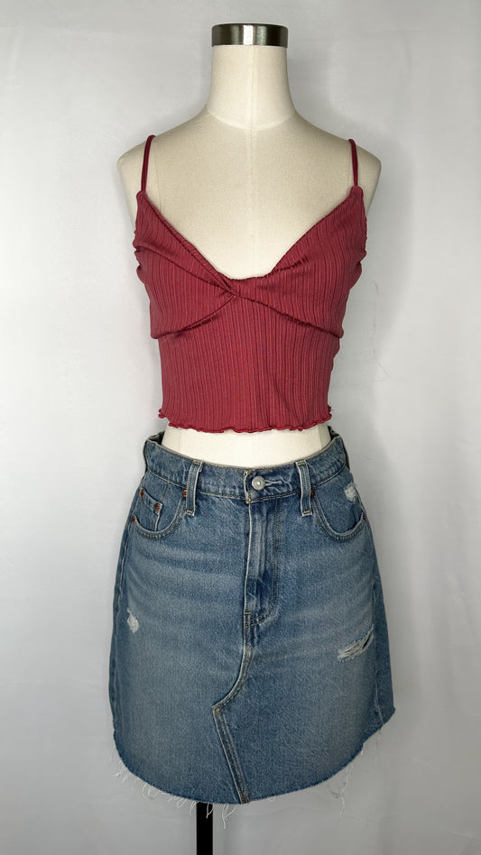 Front view of Urban Outfitters Ribbed Twist Front Cami Top in Pink